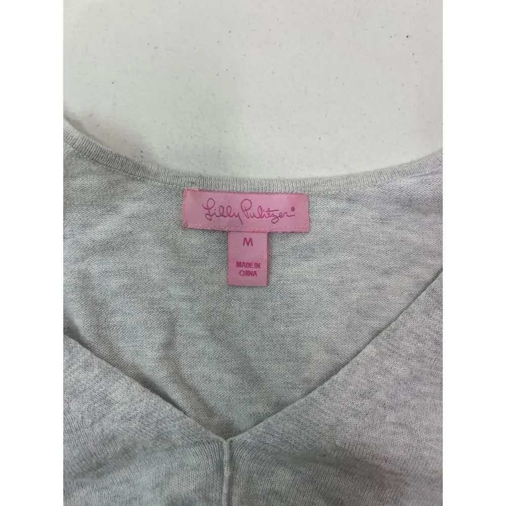 Lilly Pulitzer Martine Sweater Women's Light Gray Tassel Hem Long Sleeve Size M